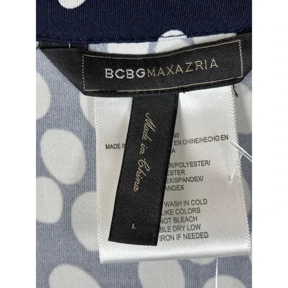 BCBGMAXAZRIA Womens Navy White Polka Dot Asymmetrical Blouse  NWT Size L - Picture 2 of 5